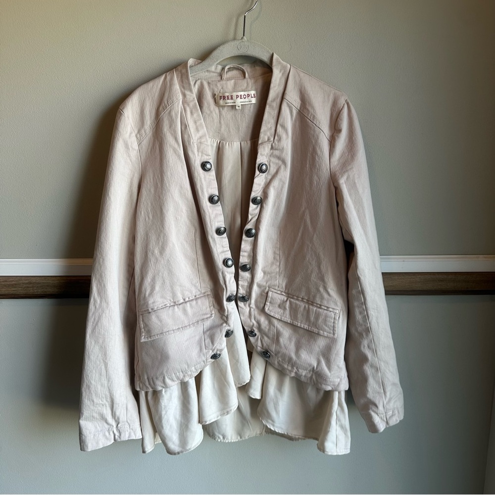 Free People Blush Pink Button-Front Draped Jacket